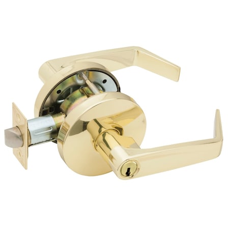 Grade 2 Entry/Office Cylindrical Lock, Key In Lever Cylinder, Dane Lever, Small Rose, Bright Brass